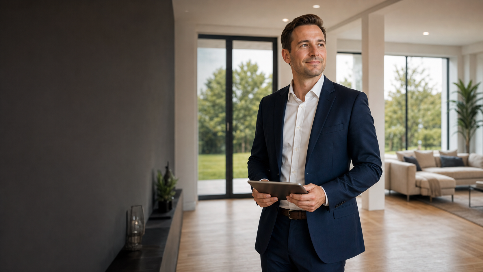 Selbstständiger Immobilienpartner in einem modernen Wohnhaus