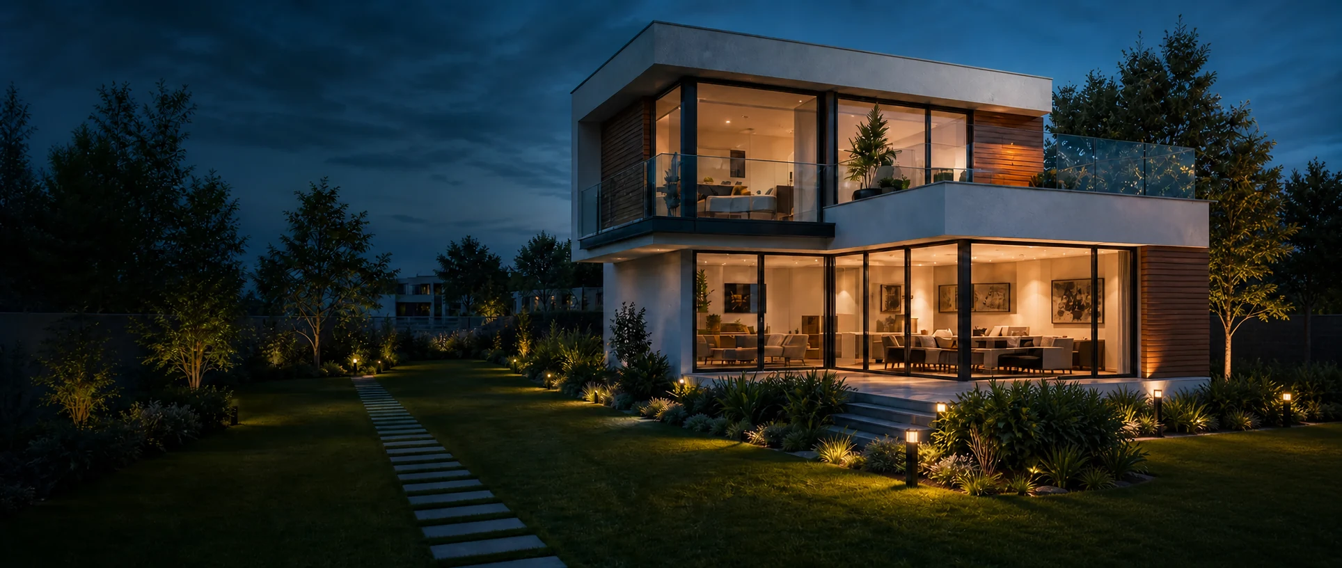 Modernes Wohnhaus am Abend